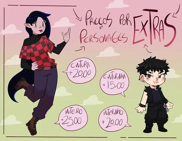 Tabela de preços por personagens extras
